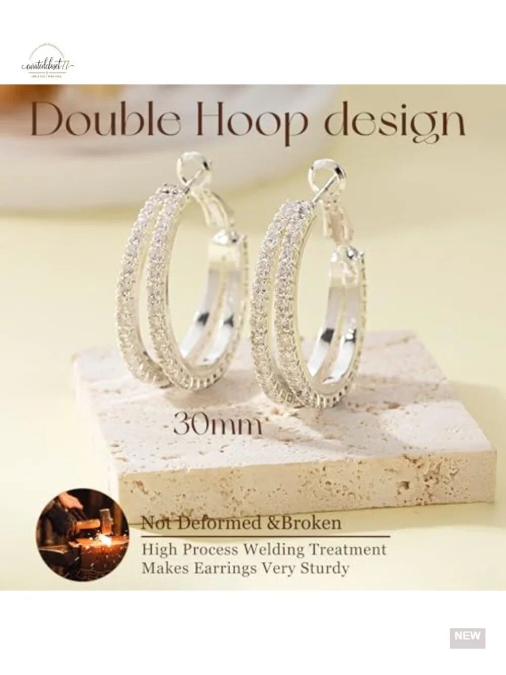 S925 Sterling Silver Double Hoop Earrings Hypoallergenic Non Tarnish Cubic